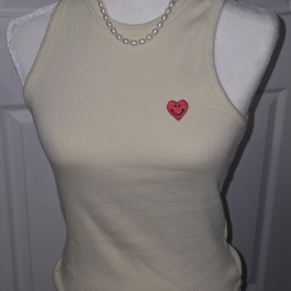 Butter Yellow Sleeveless Top with Smiley Heart Detail